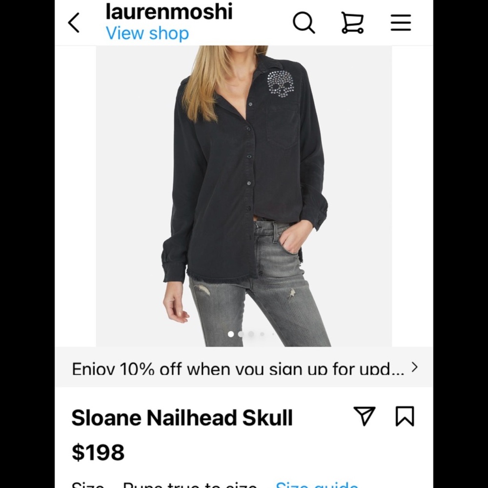 Lauren Moshi Black Nailhead Skull Shirt size xl - Picture 2 of 8